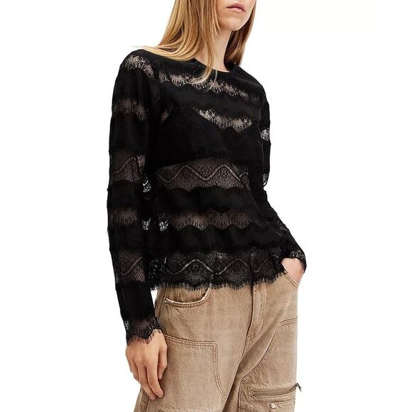 ALL SAINTS Tiff Lace Panelled Sheer Lace Trim Top - Picture 6 of 11